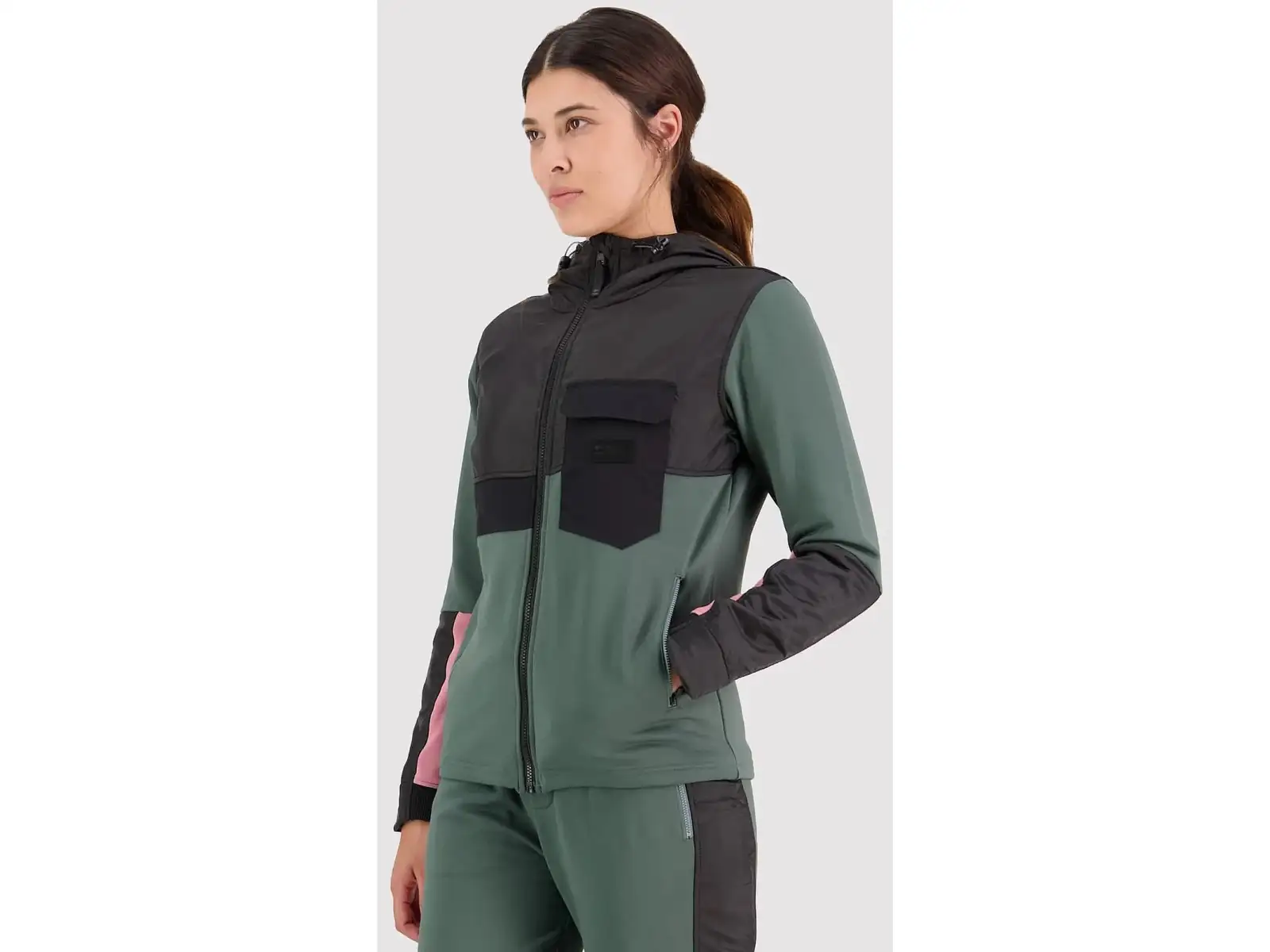 Damen Hoodie Mons Royale Decade Mid in Burnt Sage/Schwarz