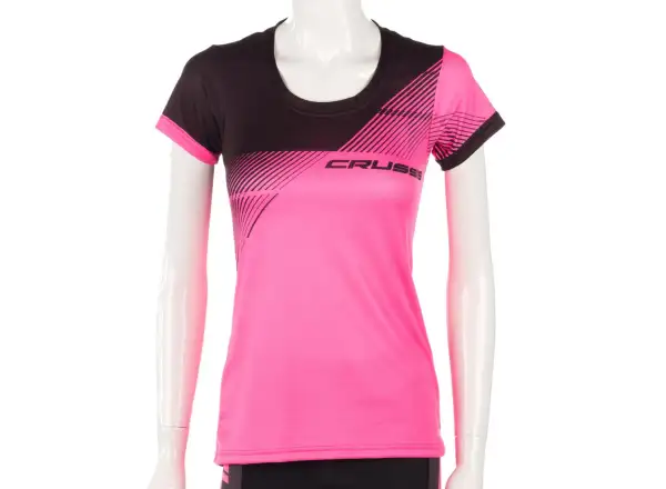 Crussis Damen Funktions-T-Shirt Kurzarm Rosa/Schwarz